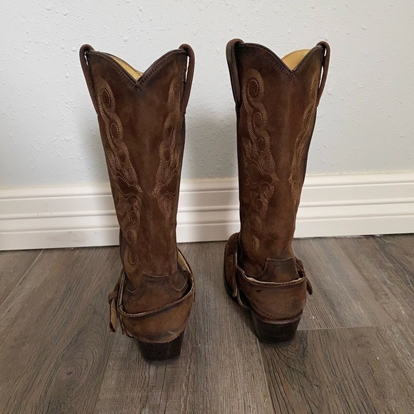 Rudel Womens Brown Leather Western Cowboy Harness Buckle Boots Square Toe 4.5E - Picture 8 of 12